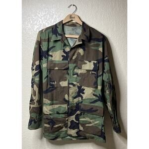 US ARMY Combat Field Jacket Small Long Hot Weather Woodland Camo RipStop Flaws*